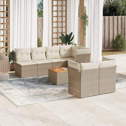 Set Divano da Giardino 8 pz con Cuscini Beige in Polyrattan - homemem39