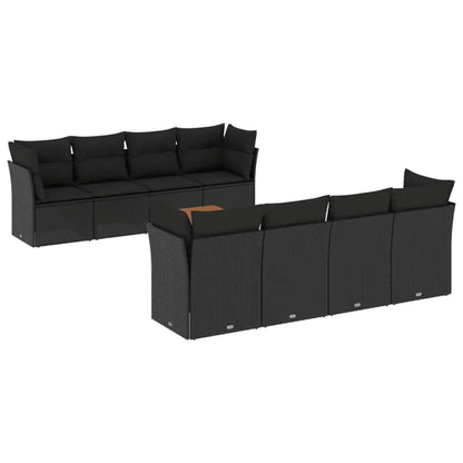 Set Divani da Giardino 9 pz con Cuscini Nero in Polyrattan - homemem39