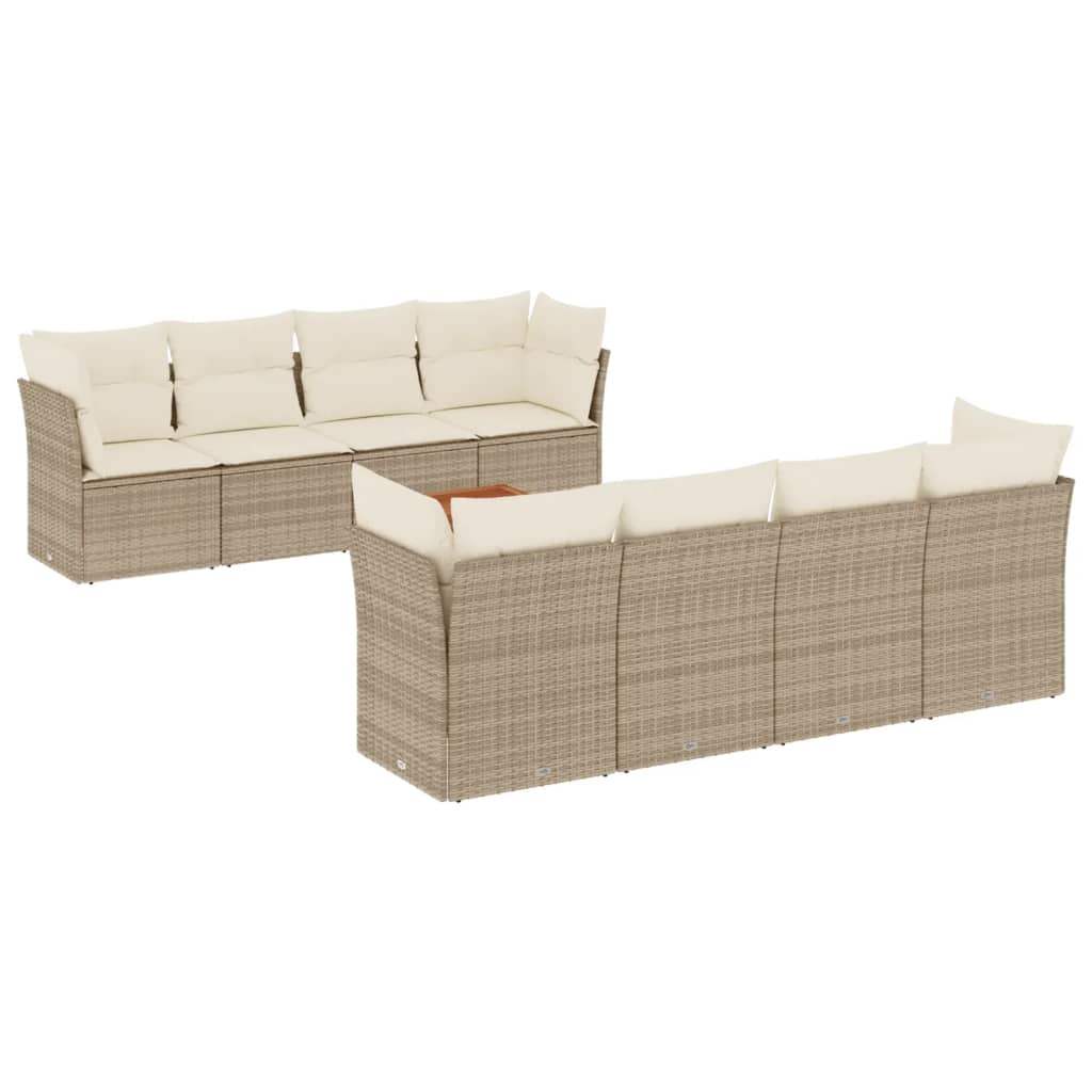 Set Divano da Giardino 9 pz con Cuscini Beige in Polyrattan - homemem39