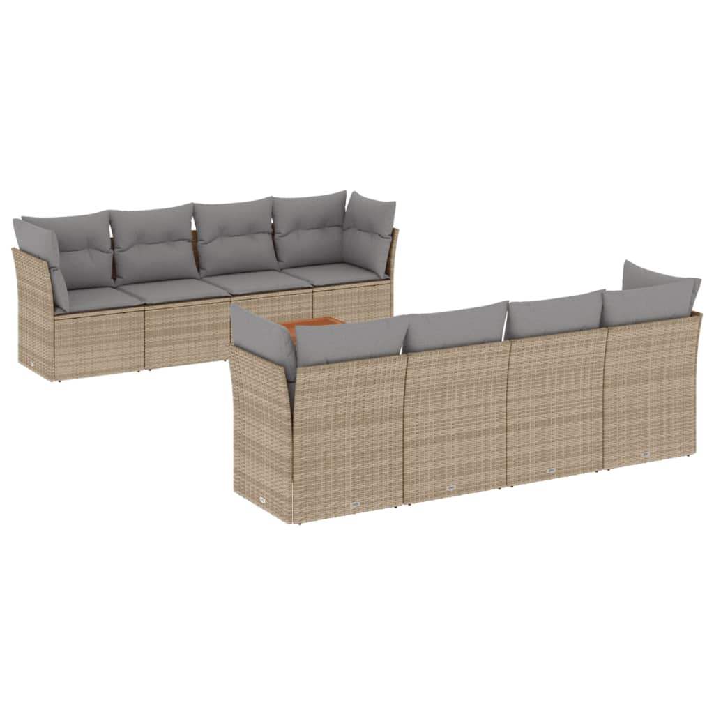 Set Divano da Giardino 9 pz con Cuscini Beige in Polyrattan - homemem39
