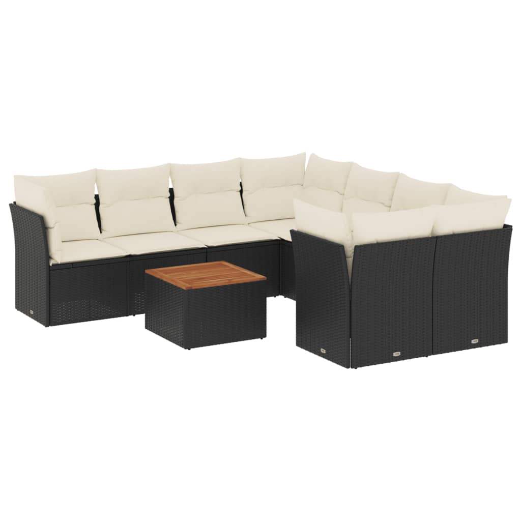 Set Divani da Giardino 9 pz con Cuscini Nero in Polyrattan - homemem39