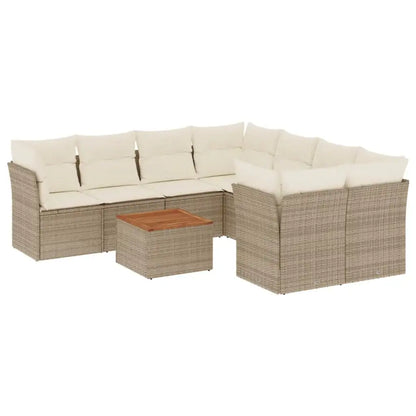 Set Divano da Giardino 9 pz con Cuscini Beige in Polyrattan - homemem39