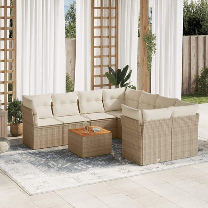 Set Divano da Giardino 9 pz con Cuscini Beige in Polyrattan - homemem39