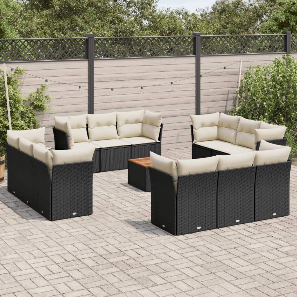 Set Divani da Giardino 13pz con Cuscini Nero in Polyrattan - homemem39