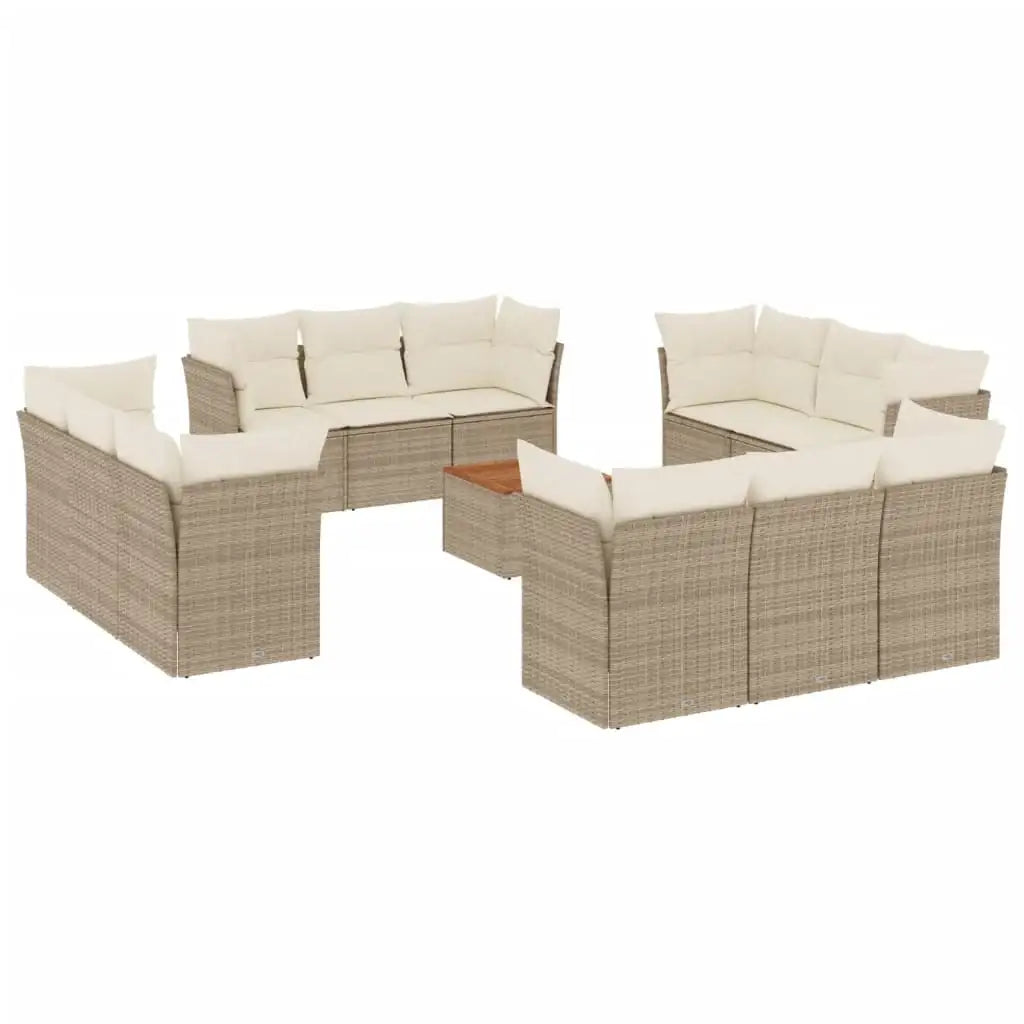 Set Divano da Giardino 13 pz con Cuscini Beige in Polyrattan - homemem39