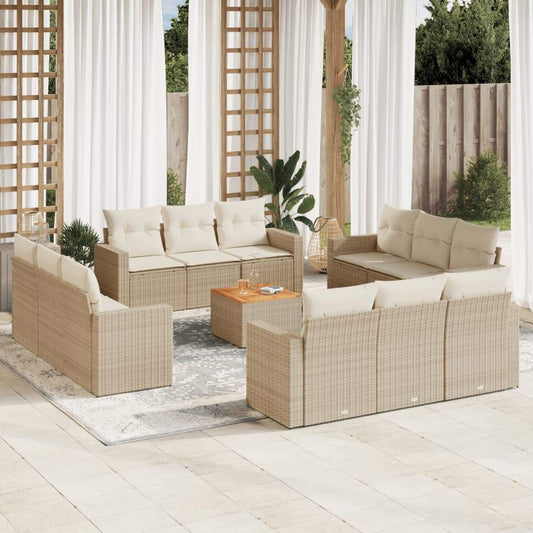Set Divano da Giardino 13 pz con Cuscini Beige in Polyrattan - homemem39