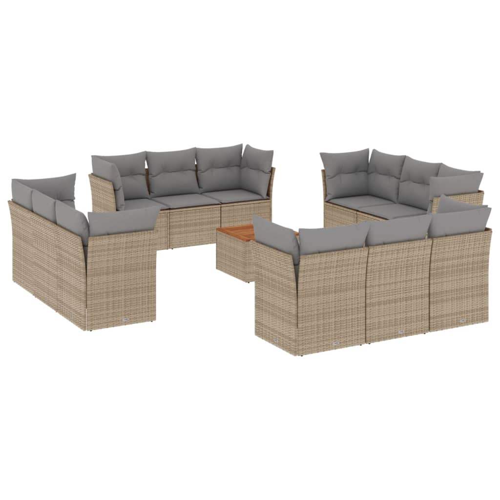 Set Divano da Giardino 13 pz con Cuscini Beige in Polyrattan - homemem39