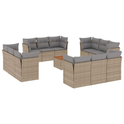 Set Divano da Giardino 13 pz con Cuscini Beige in Polyrattan - homemem39