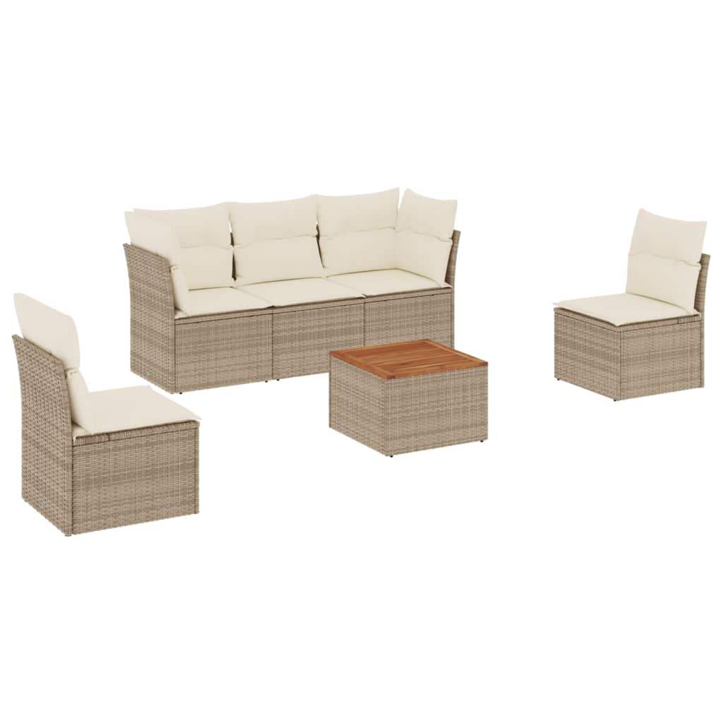 Set Divano da Giardino 6 pz con Cuscini Beige in Polyrattan - homemem39