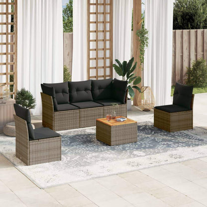 Set Divano da Giardino 6 pz con Cuscini Grigio in Polyrattan - homemem39