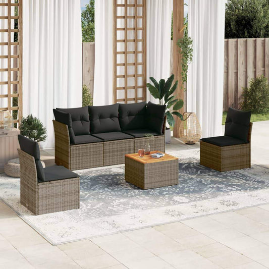 Set Divano da Giardino 6 pz con Cuscini Grigio in Polyrattan - homemem39