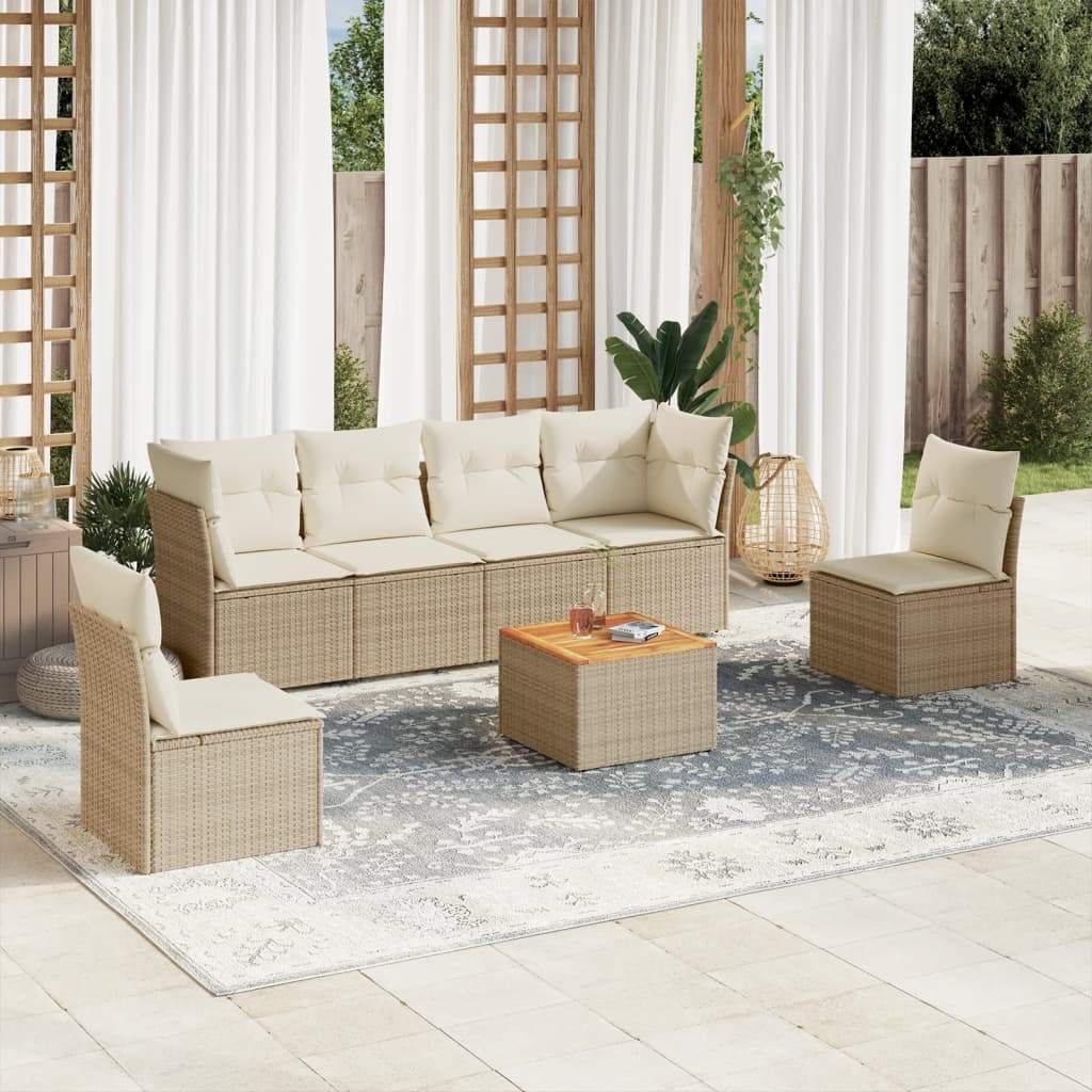 Set Divani da Giardino 7 pz con Cuscini Beige in Polyrattan - homemem39