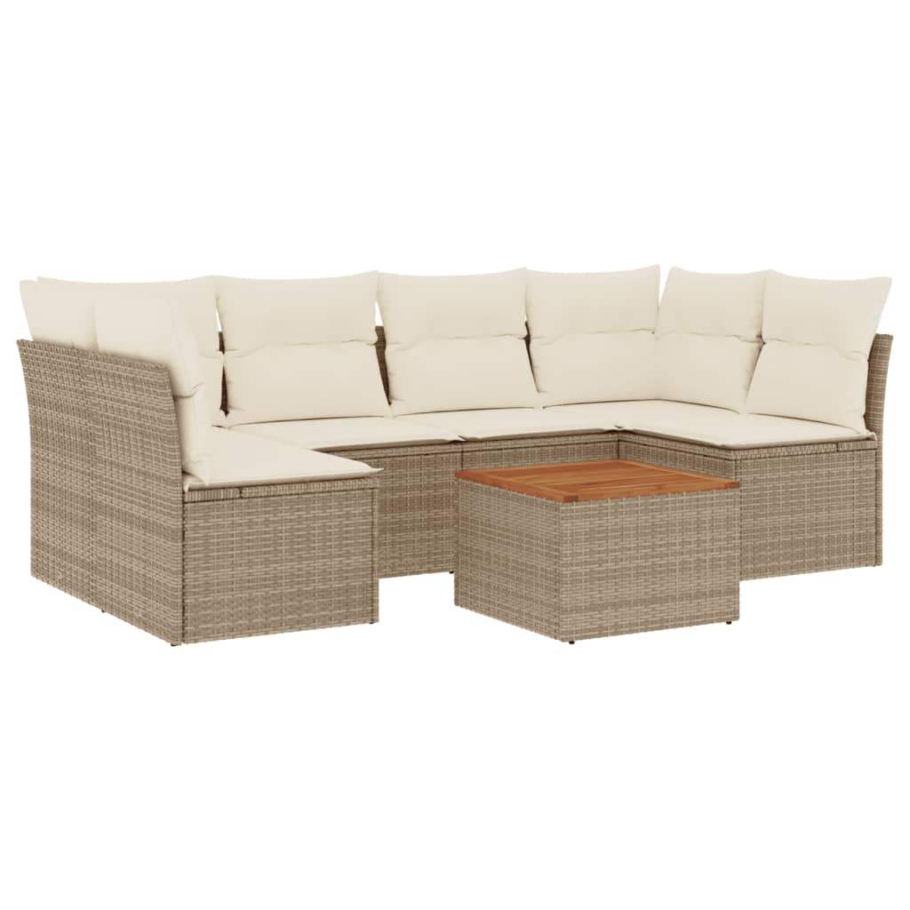 Set Divani da Giardino 7 pz con Cuscini Beige in Polyrattan - homemem39
