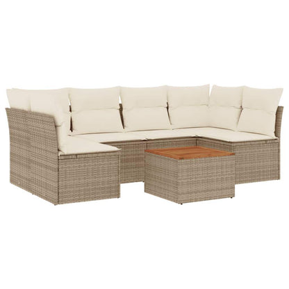 Set Divani da Giardino 7 pz con Cuscini Beige in Polyrattan - homemem39