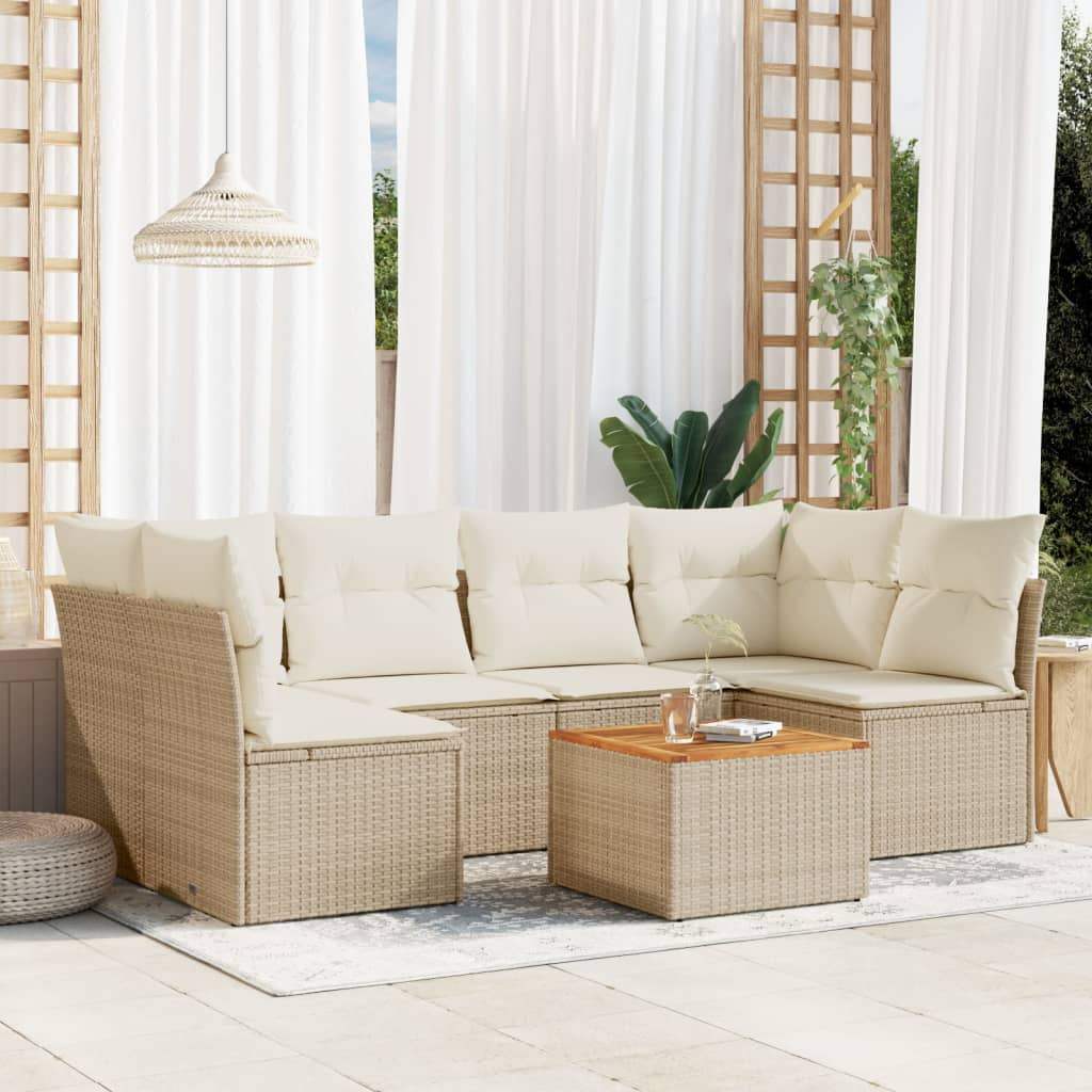 Set Divani da Giardino 7 pz con Cuscini Beige in Polyrattan - homemem39