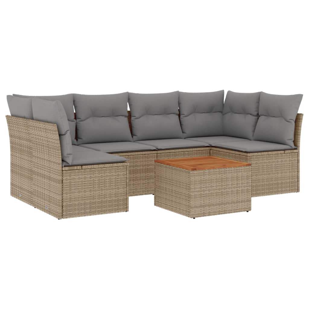 Set Divani da Giardino 7 pz con Cuscini Beige in Polyrattan - homemem39