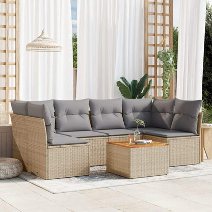 Set Divani da Giardino 7 pz con Cuscini Beige in Polyrattan - homemem39