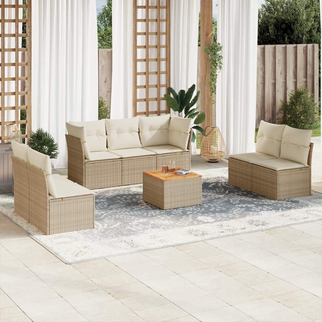 Set Divano da Giardino 8 pz con Cuscini Beige in Polyrattan - homemem39