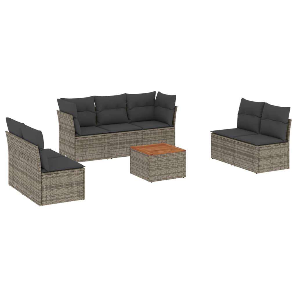 Set Divano da Giardino 8 pz con Cuscini Grigio in Polyrattan - homemem39