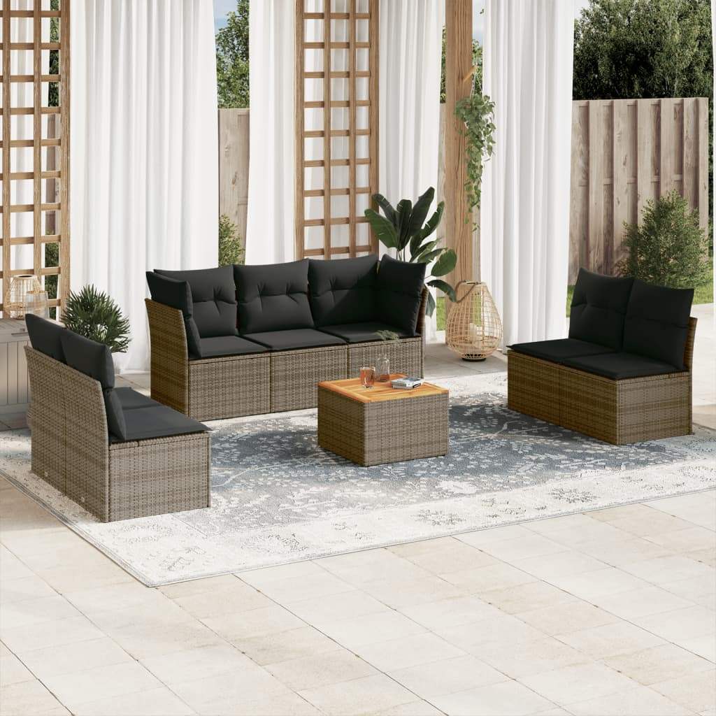 Set Divano da Giardino 8 pz con Cuscini Grigio in Polyrattan - homemem39