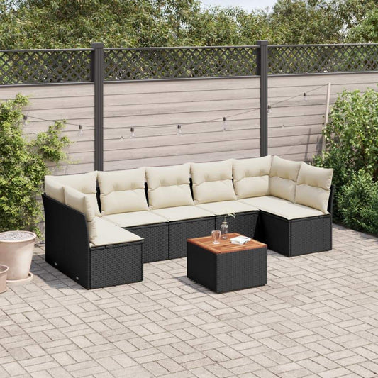 Set Divani da Giardino con Cuscini 8 pz Nero in Polyrattan - homemem39