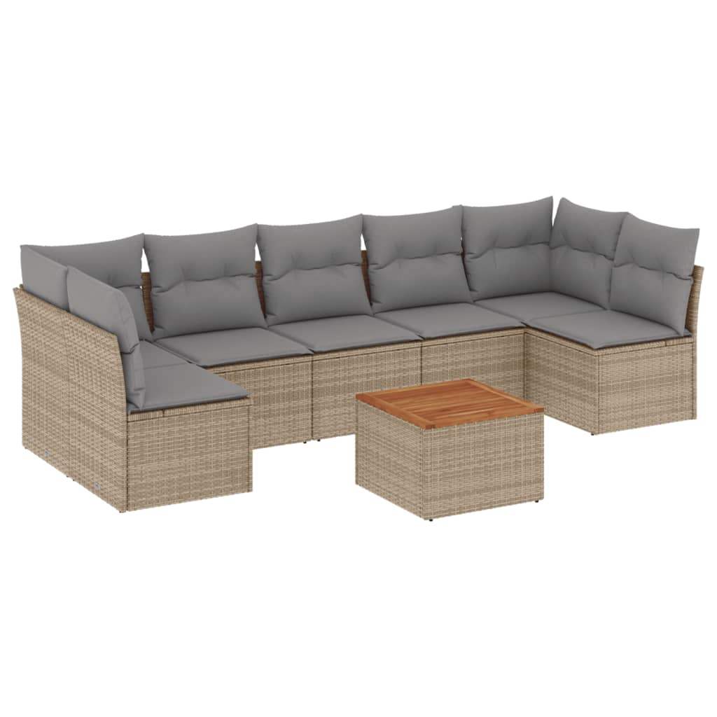 Set Divano da Giardino 8 pz con Cuscini Beige in Polyrattan - homemem39