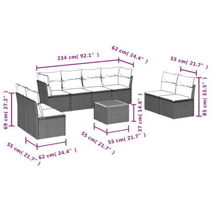 Set Divani da Giardino 9 pz con Cuscini Nero in Polyrattan