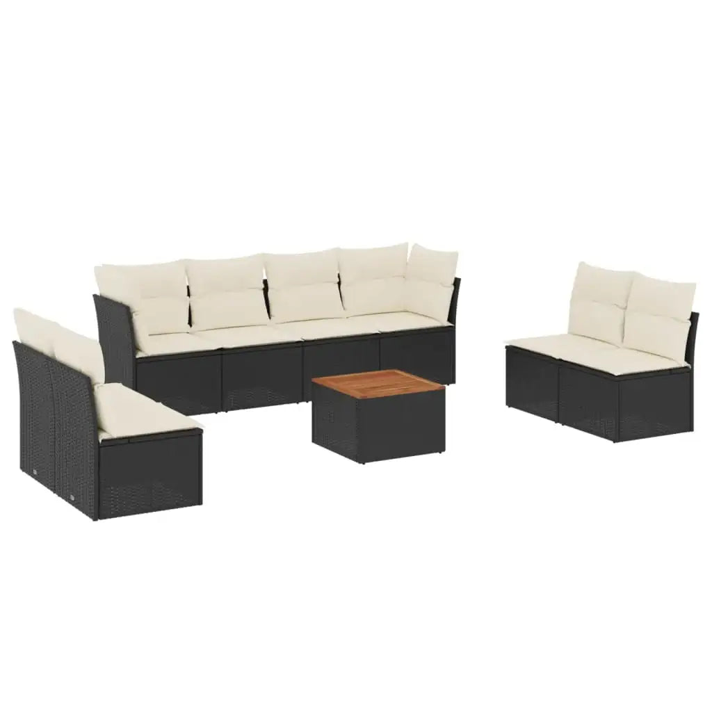 Set Divani da Giardino 9 pz con Cuscini Nero in Polyrattan - homemem39