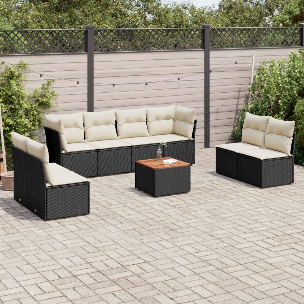 Set Divani da Giardino 9 pz con Cuscini Nero in Polyrattan - homemem39