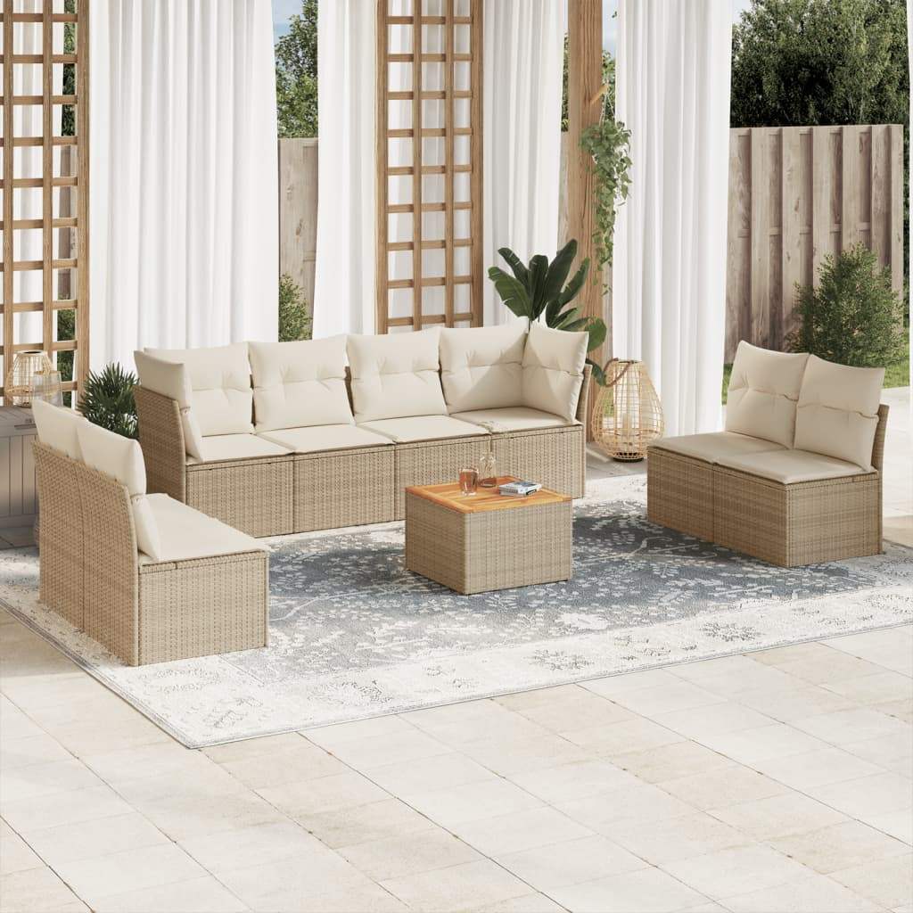 Set Divano da Giardino 9 pz con Cuscini Beige in Polyrattan - homemem39