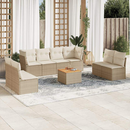 Set Divano da Giardino 9 pz con Cuscini Beige in Polyrattan - homemem39