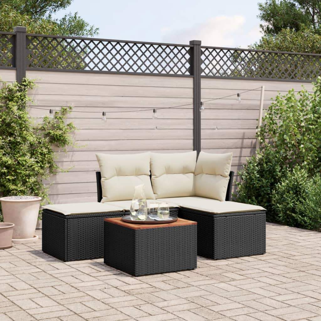Set Divani da Giardino 5 pz con Cuscini in Polyrattan Nero - homemem39