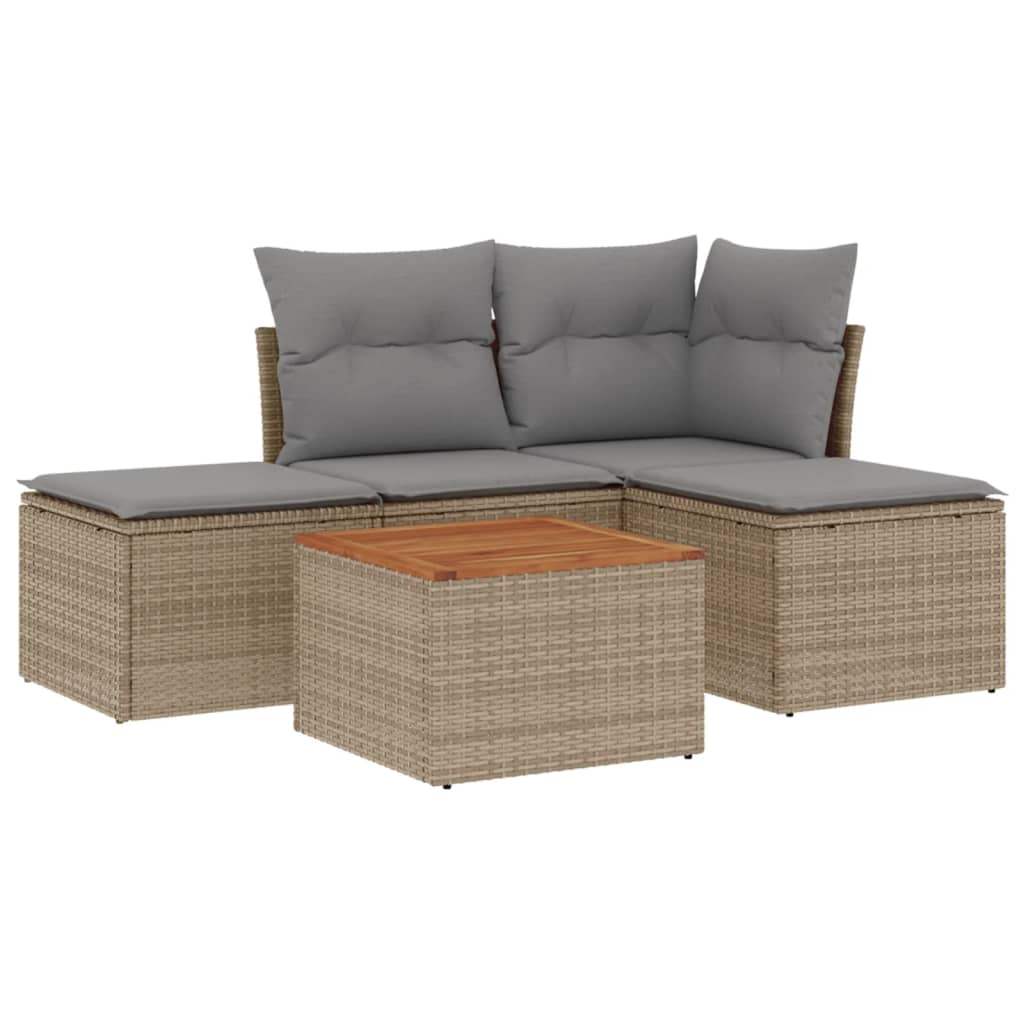 Set Divano da Giardino 5 pz con Cuscini Beige in Polyrattan - homemem39