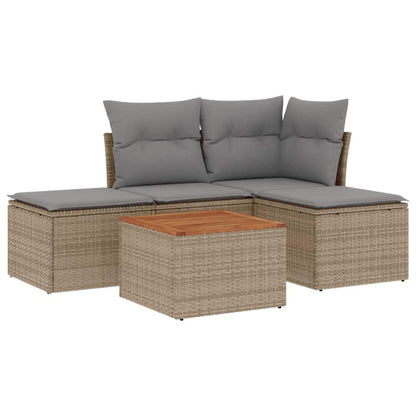 Set Divano da Giardino 5 pz con Cuscini Beige in Polyrattan - homemem39