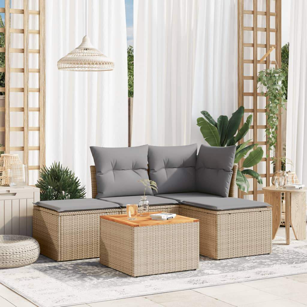 Set Divano da Giardino 5 pz con Cuscini Beige in Polyrattan - homemem39