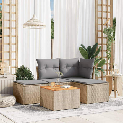Set Divano da Giardino 5 pz con Cuscini Beige in Polyrattan - homemem39