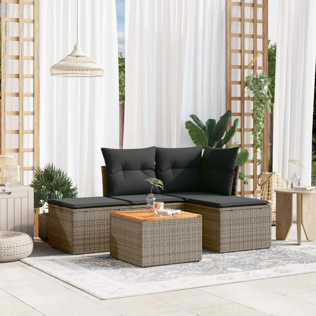 Set Divano da Giardino 5 pz con Cuscini Grigio in Polyrattan - homemem39