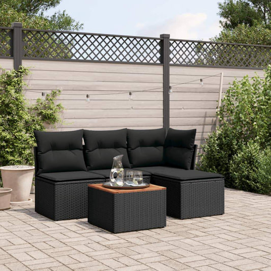 Set Divani da Giardino 5 pz con Cuscini in Polyrattan Nero - homemem39