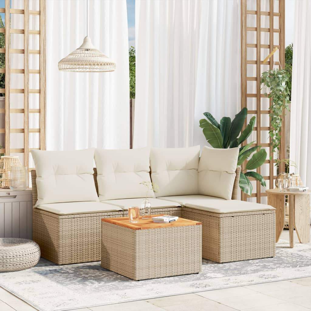 Set Divano da Giardino 5 pz con Cuscini Beige in Polyrattan - homemem39