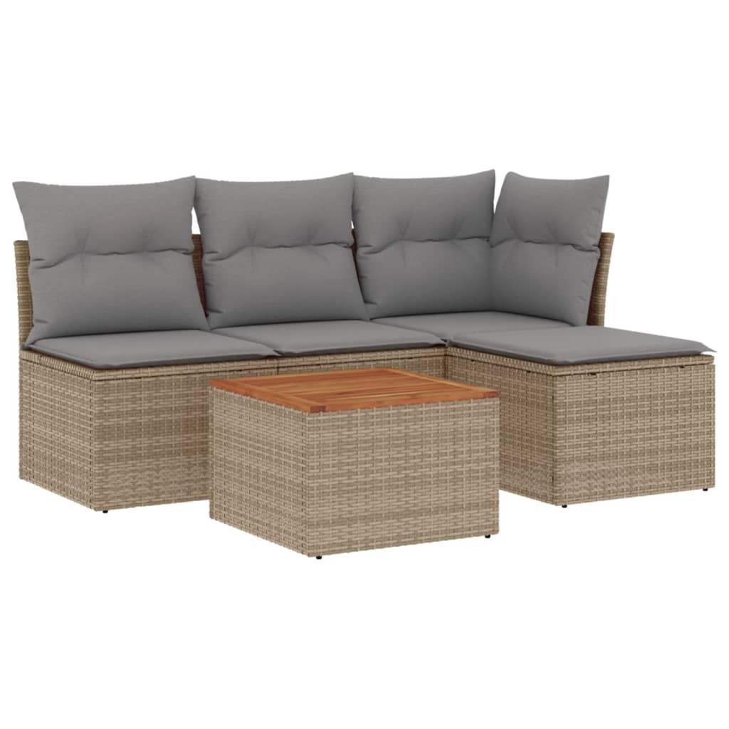 Set Divano da Giardino 5 pz con Cuscini Beige in Polyrattan - homemem39