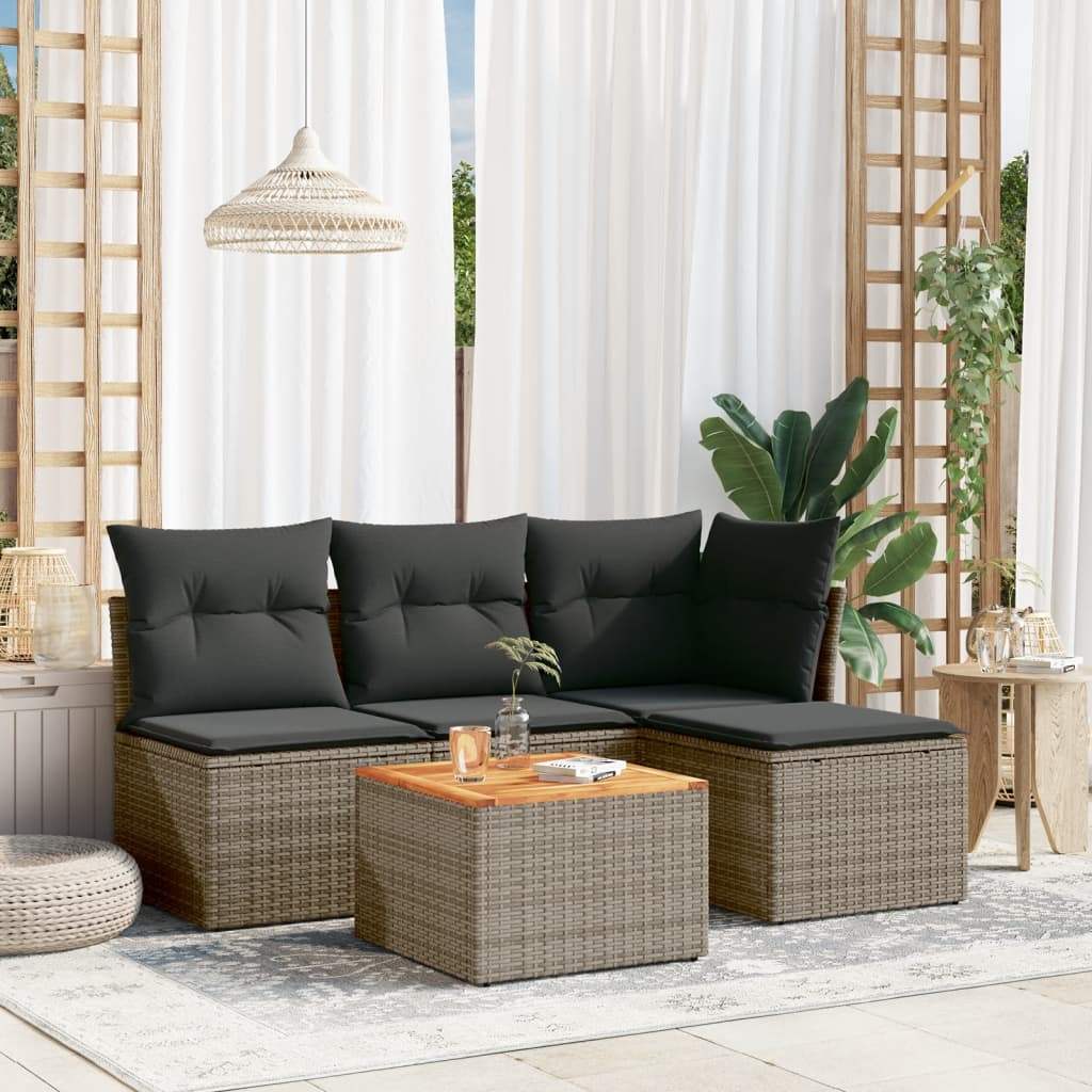 Set Divano da Giardino 5 pz con Cuscini Grigio in Polyrattan - homemem39