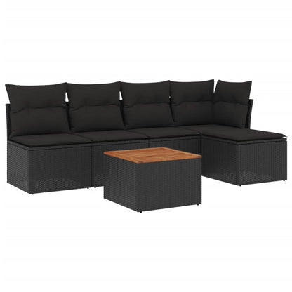 Set Divano da Giardino 6 pz con Cuscini Nero in Polyrattan