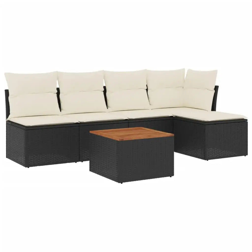 Set Divano da Giardino 6 pz con Cuscini Nero in Polyrattan - homemem39
