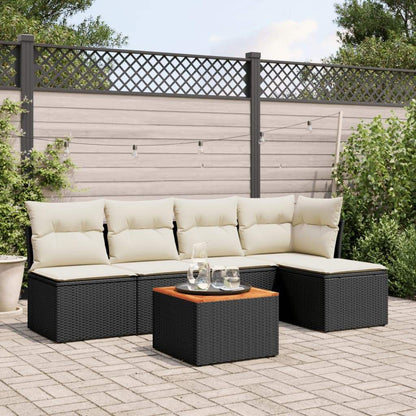 Set Divano da Giardino 6 pz con Cuscini Nero in Polyrattan - homemem39