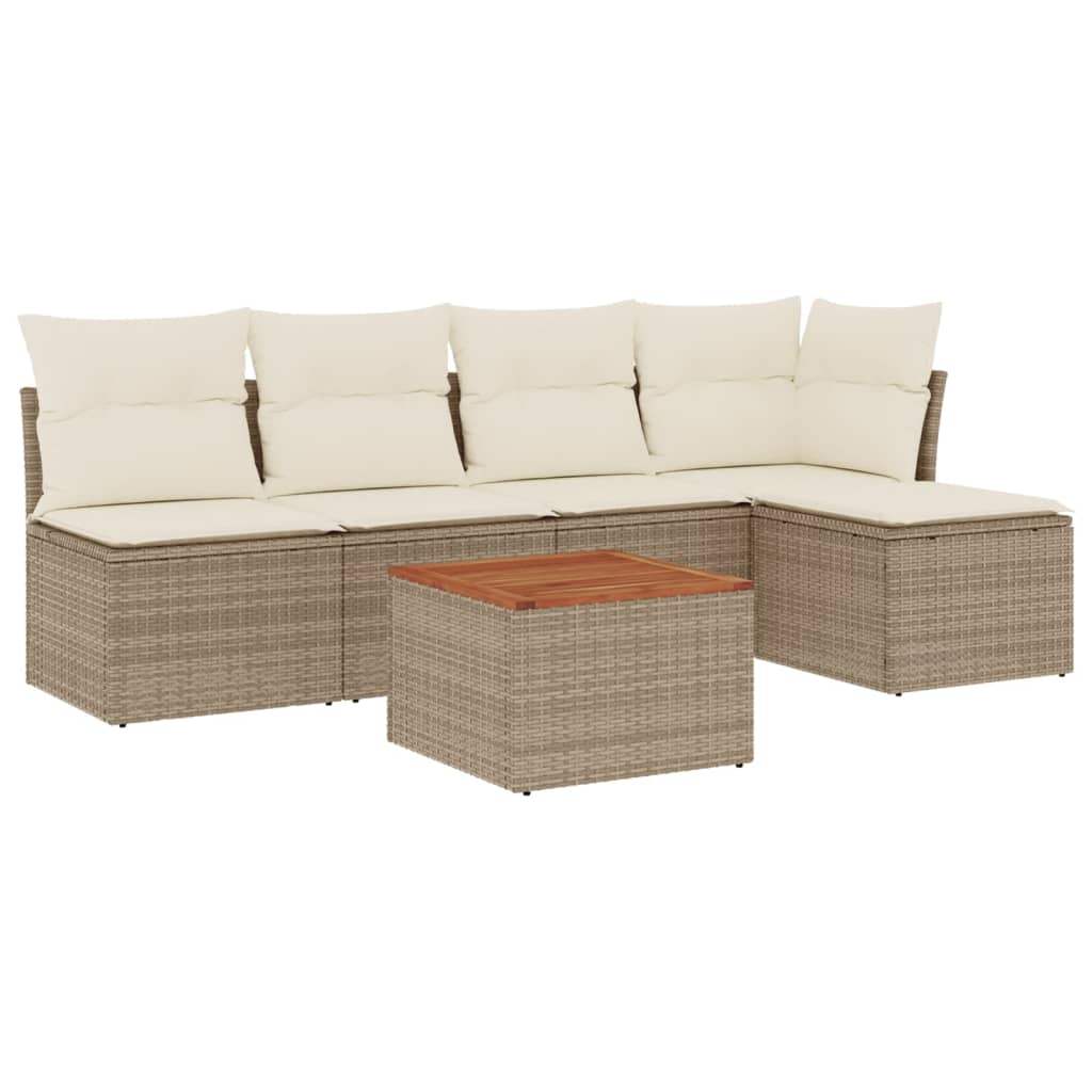 Set Divano da Giardino 6 pz con Cuscini Beige in Polyrattan - homemem39
