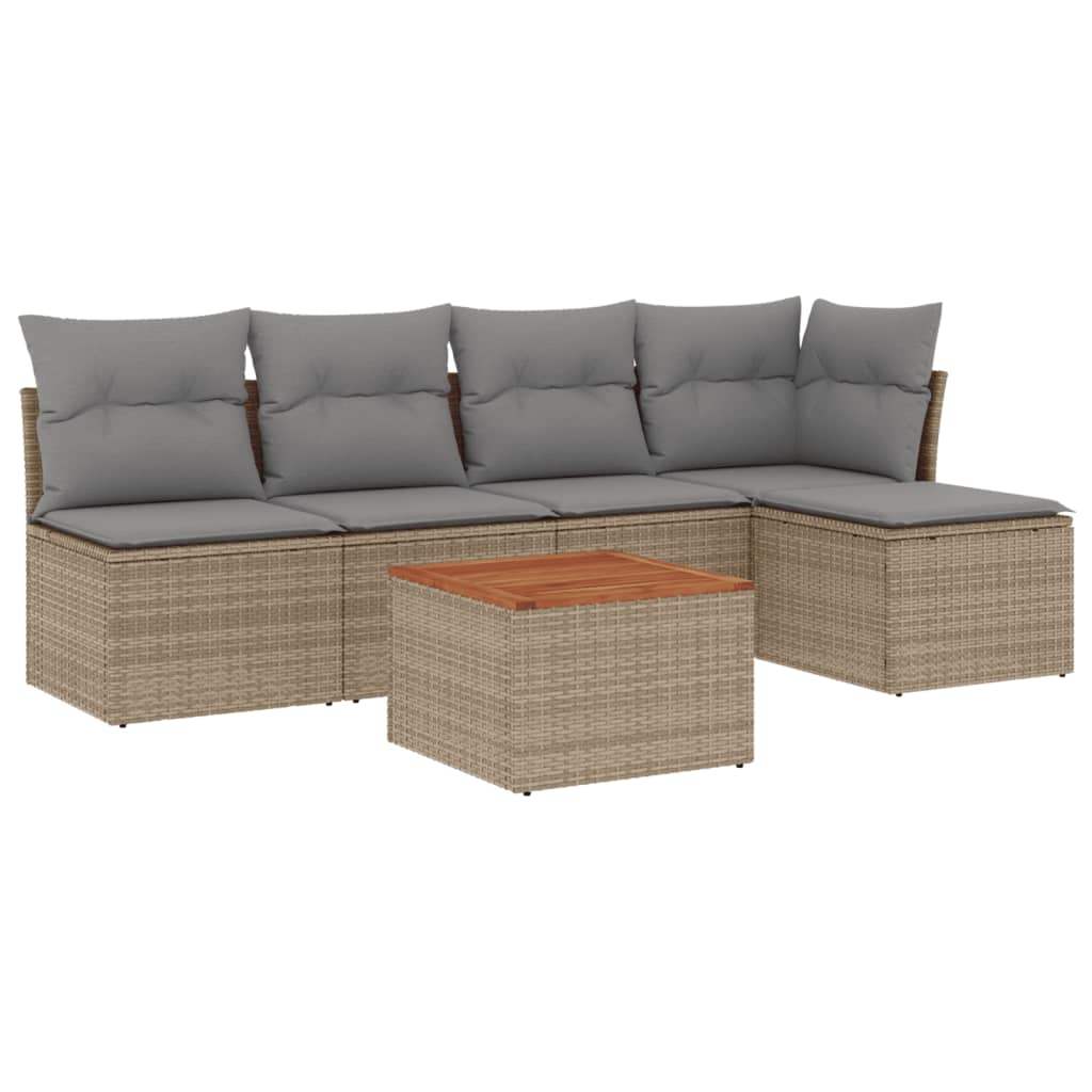Set Divano da Giardino 6 pz con Cuscini Beige in Polyrattan - homemem39