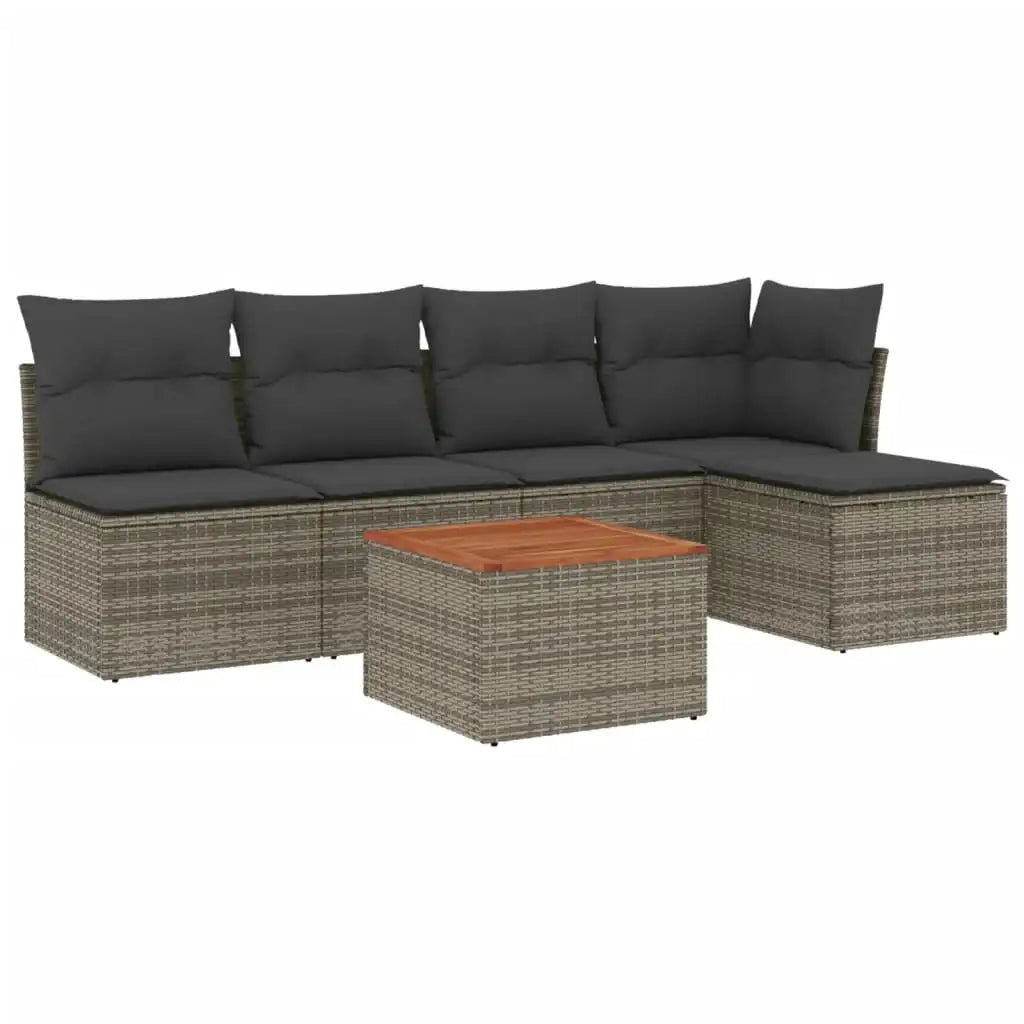 Set Divano da Giardino 6 pz con Cuscini Grigio in Polyrattan - homemem39