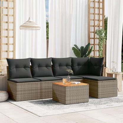 Set Divano da Giardino 6 pz con Cuscini Grigio in Polyrattan - homemem39
