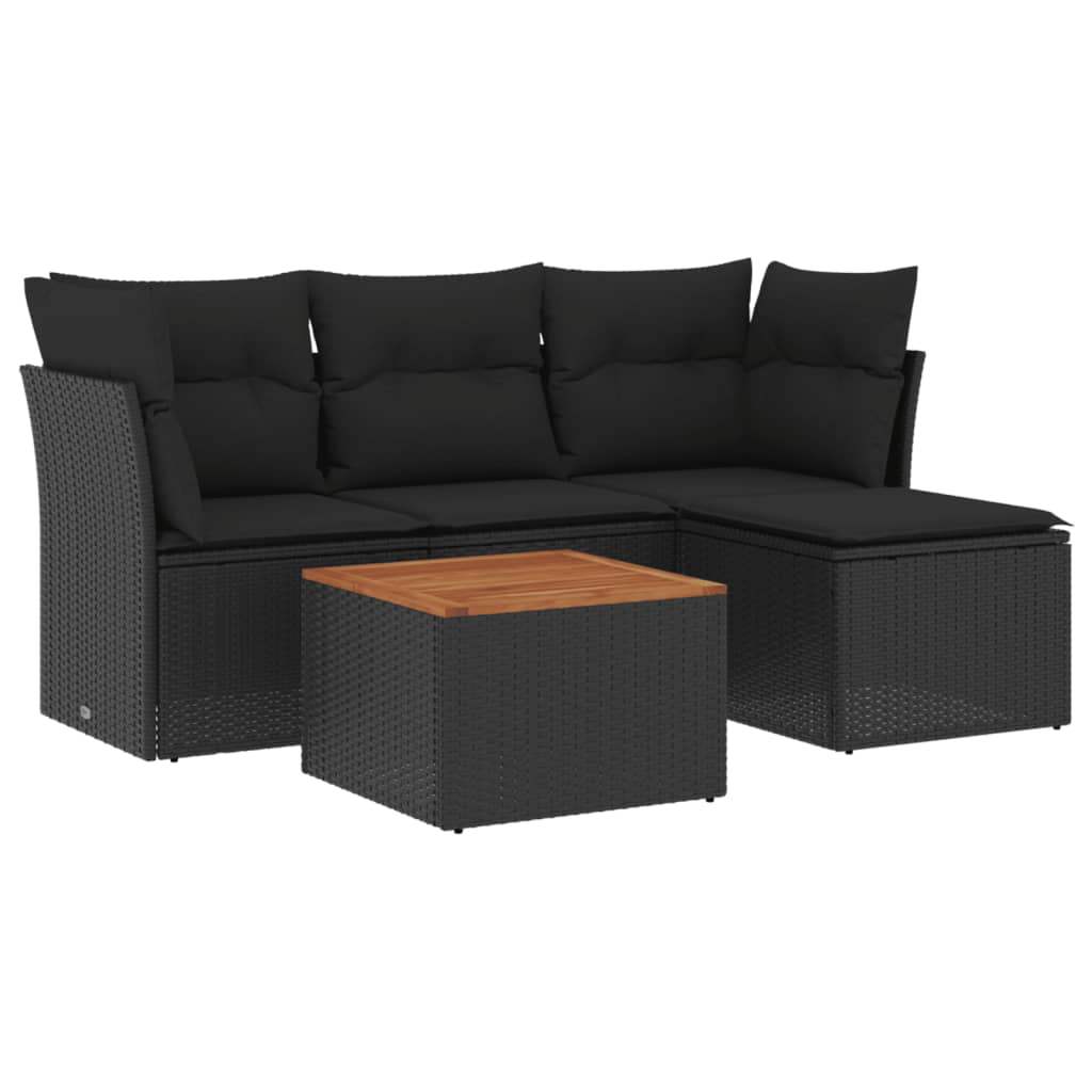 Set Divani da Giardino 5 pz con Cuscini in Polyrattan Nero - homemem39