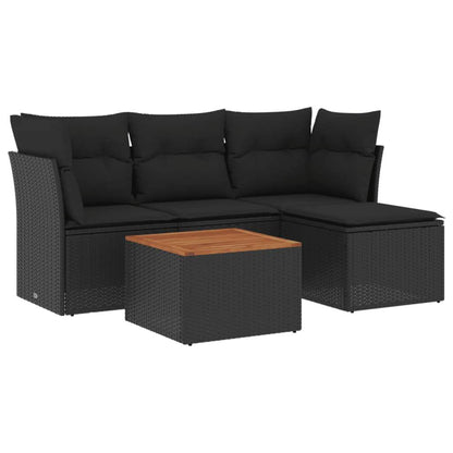 Set Divani da Giardino 5 pz con Cuscini in Polyrattan Nero - homemem39